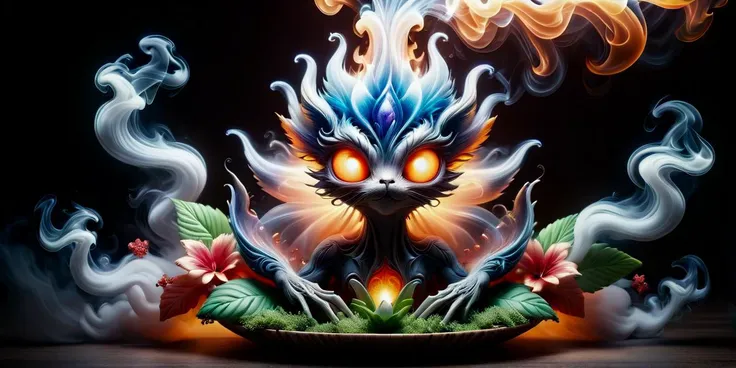 (masterpiece, high resolution, ultra-realistic:1.5), LED-lit (wild blue iris glass flower bong:1.2), multiple bongs chambers, (crystal-clear:1.2), (psychedelic mushroom caps), (colorful bioluminescent lights:1.2), (surrounded by smoke:1.4) (smoke-filled ch...