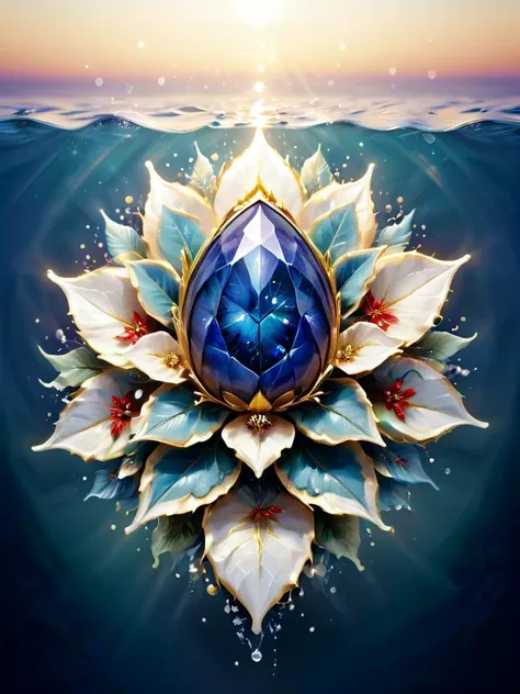 a blue flower with a diamond in the middle of it