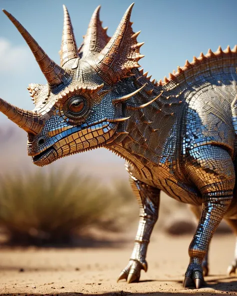 made of mad-dscbll, Concept art, Digital art, Filigree of a Sparse "Dinomist Ceratops", shallow depth of field, Confused, unreal engine, wallpaper, <lora:Disco_Style_SDXL:1>