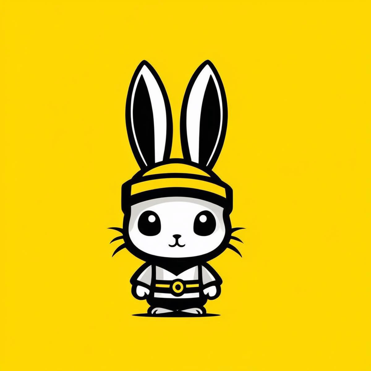 a cartoon bunny with a hat and a belt on