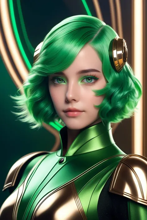 (Art Deco:1.3), masterpiece,best quality, ultra realistic,32k,RAW photo,detail skin, 8k uhd, dslr,high quality, film grain,electric green hair, The Rocketeer, coloful, hyper realistic, hyper realistic skin,4k texture, creature concept art