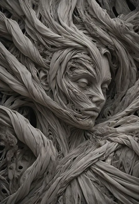 a close up of a sculpture of a woman with a face made of yarn