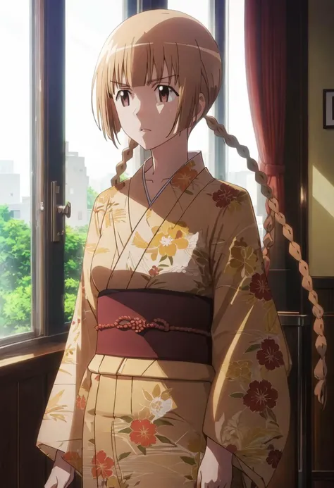 best quality, masterpiece, highres, solo, {igarashi_kaede_seitokaiyakuindomo:0.90}, {yukata:1.30}, {kimono:1.15}