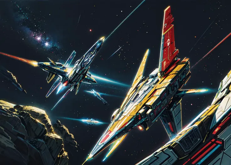 <lora:Ghibli_v6:0.8> <lora:add_detail:0.8>
((masterpiece)), (best quality), (ultra detailed), (digital), sleek spaceships, space battle, lasers, rockets, nebula in the background, anime style, intricate, elaborate detail, ((vivid)) colors, high saturation