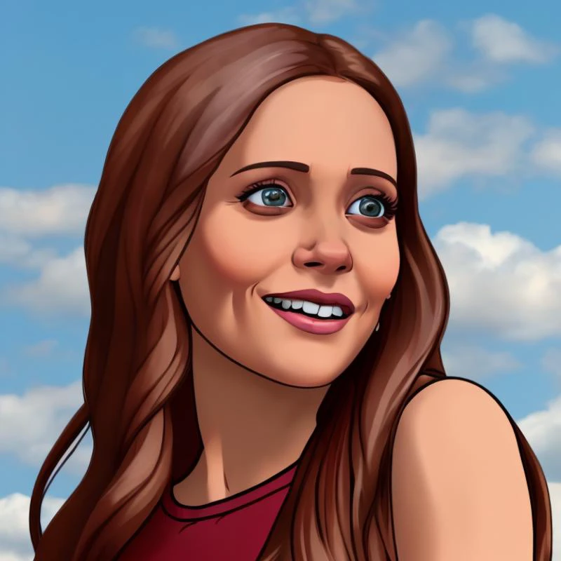 a close up of a cartoon of a woman with long hair