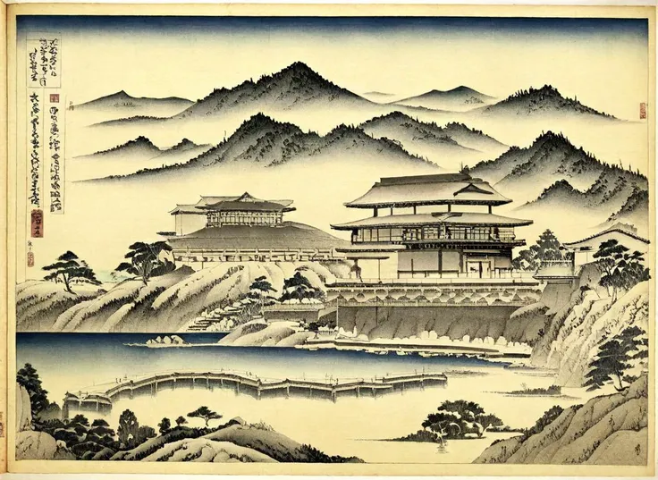 nihonga, landscape, east asian architecture