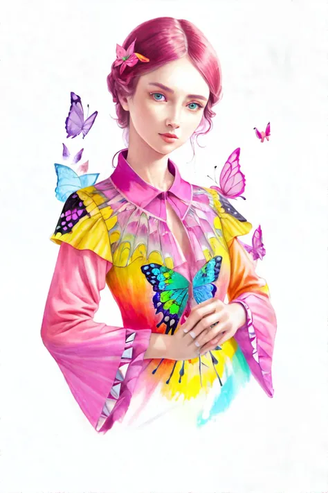 <lora:mint:1.0>, (crayon drawing), woman wearing wearing butterfly-sleeve blouse in vibrant prints with billowy sleeves || <lora:mint:1.0>, masterpiece, perfect quality, sharp focus, shallow depth of field, 8k