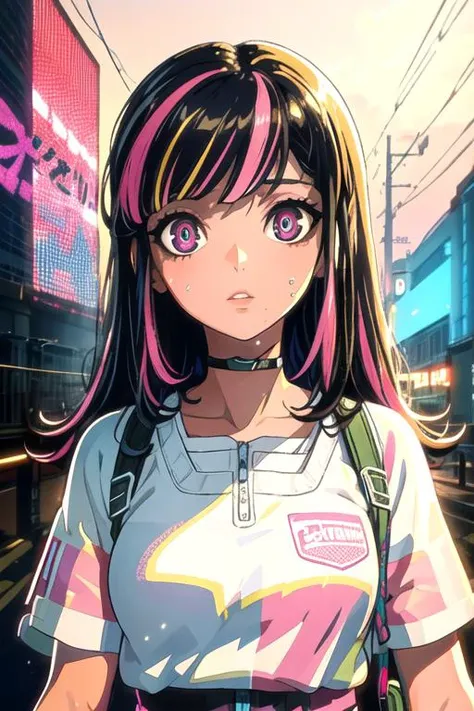 masterpiece, best quality, game cg, 1girl, solo, looking at viewer, upper body, depth of field, <lora:ordinary_person_akudama_drive:0.70>, ordinary_person_akudama_drive, black hair, multicolored hair, streaked hair, pink hair, long hair, pink eyes, , , 16k...