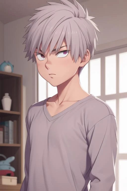 a close up of a person with a gray shirt and a gray shirt