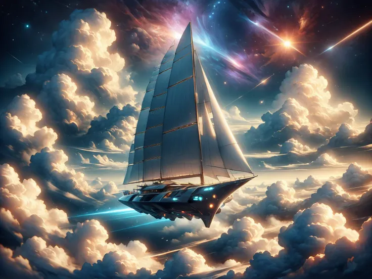 a picture taken from above of a sailboat floating in the sky