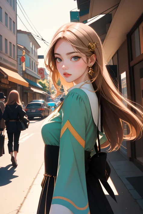 tv_Valeria_Girskaya_MXAI, fantasy Digital art, intricate background, stylized, Dutch angle shot of a Breathtaking [Evocative:Calming:6] Black ("Its not unusual to be loved by anyone.":1.3) , from inside of a Post-Modern Era Japan, lush city street with Pec...