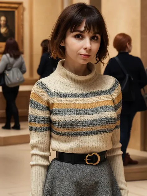 arielRebelTi wearing a full cableknit sweater dress in a beautiful museum