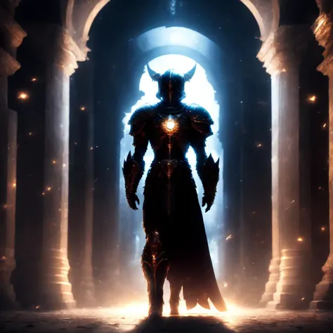 anime, an ascendent knight standing in dark corridor with black sun in night sky behind (AscendentRedux style:1)  <lora:djzAscendentRedux:0.8>