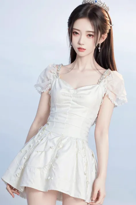 (masterpiece, best quality:1.2), raw quality, exquisite detail, studio quality lighting, from front, loot at viewer,  <lora:perfect hands:1.2>,
full body, model, stand, white, princess, 
clean background, 
jujingyi, <lora:jujingyi_v3:0.8>,