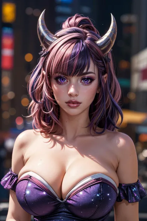 (ultra realistic,32k, masterpiece:1.2),(high detailed skin:1.1),( high quality:1.1),
<lora:Ironmouse:0.8>ironmouse,(disgust:1.1), purple eyes, pink hair, purple hair, horns, streaked hair, <lora:Strapless Dress By Stable Yogi:0.5>  strapless dress, off sho...