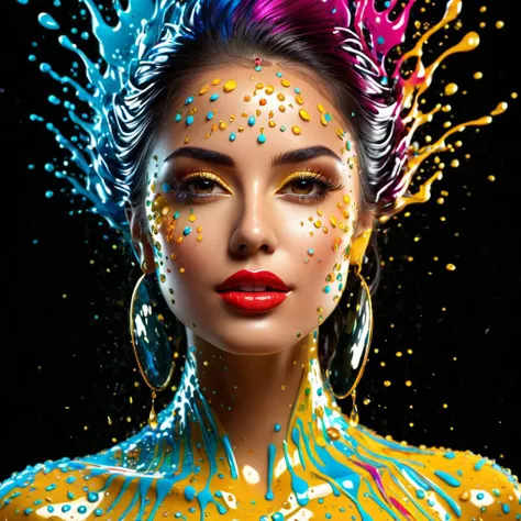 a woman with bright makeup and colorful makeup is posing