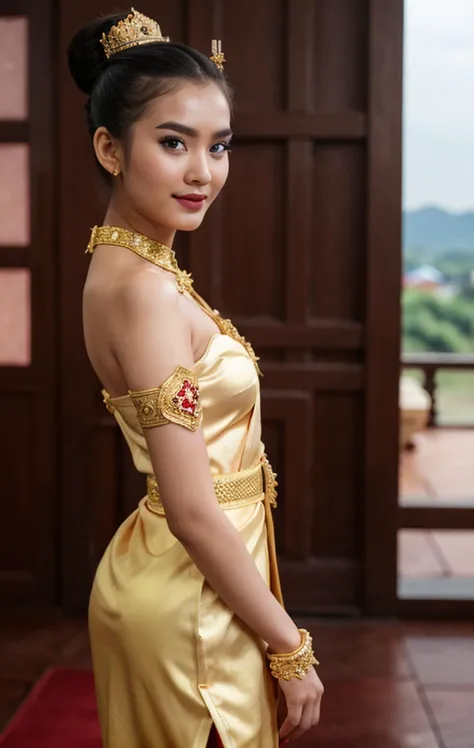 (masterpiece), best quality, ultra high res, little girl, (princess:1.3), standing, (NSFW), lace underwear, beautiful face,( thailand tradition house:1.3),( throne room:1.3),(cute girl:1.3), ( thai traditional dress:1.3),(traditional body strap:1.2) ,detai...