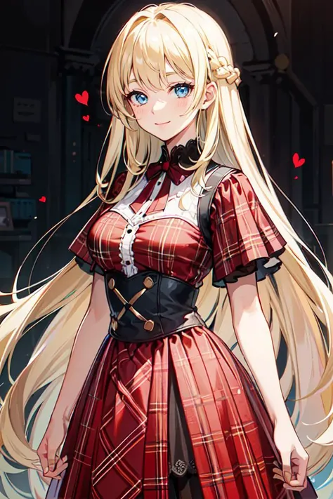 <lora:rbp_v1:0.7> rbp, red and black plaid, diagonal, plaid,, ultra detailed, masterpiece, best quality, aesthetic, detailed,, solo, soft smile, light smile,
1girl, blue eyes, very long hair, blonde hair, long blonde hair, french braid, bangs, medium breas...