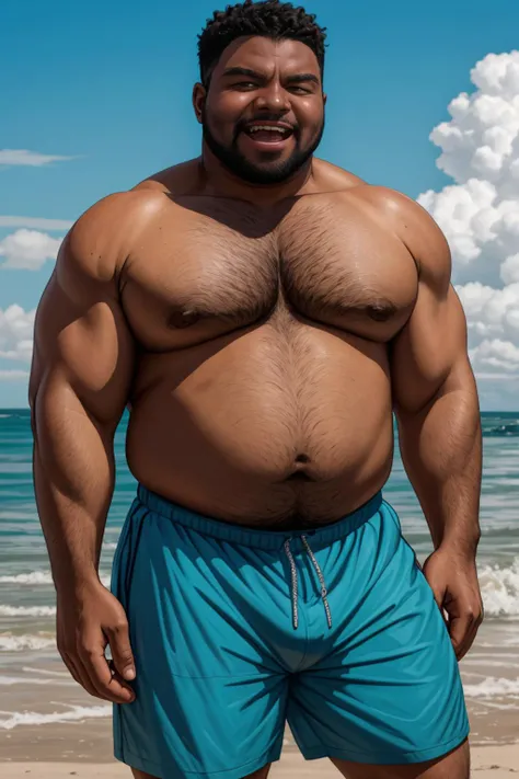 masterpiece, high quality, Nigerian man JosephOnweghi 30yo man, homoerotic, detailed realistic face, swimming trunks, at the beach, laughing <lora:weight_slider_v2:0.5> <lora:JosephOnweghiLora:1>   <lora:muscle_slider_v1:-1>