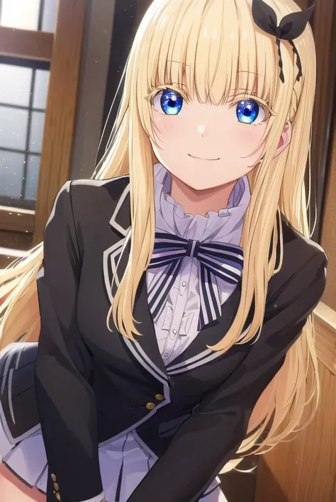 julietpersia, <lora:juliet persia s1-lora-nochekaiser:1>,
juliet persia, long hair, bangs, blue eyes, blonde hair, black ribbon, black bow, hair ribbon, hair bow, smile,
BREAK skirt, shirt, thighhighs, long sleeves, school uniform, jacket, white shirt, ple...