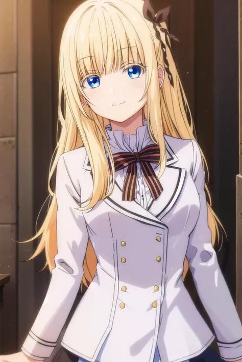 julietpersia, <lora:juliet persia s1-lora-nochekaiser:1>,
juliet persia, long hair, bangs, blue eyes, blonde hair, black ribbon, black bow, hair ribbon, hair bow, smile,
BREAK skirt, shirt, thighhighs, long sleeves, school uniform, jacket, white shirt, ple...