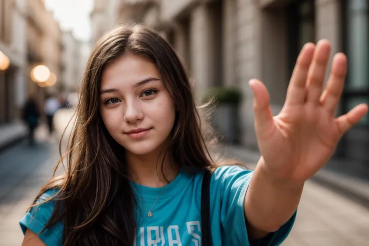 photo of a 18 year old girl,high five,happy,ray tracing,detail shadow,shot on fujifilm x-t4,85mm f1.2,sharp focus,depth of field...