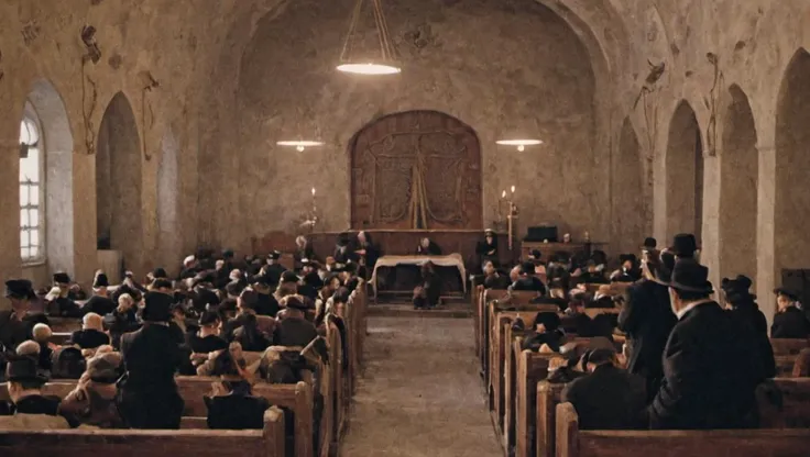 <lora:Roger_Deakins_Cinematography:1>, Anemoiacore, synagogue indoor,, movie still, Art Film Genre