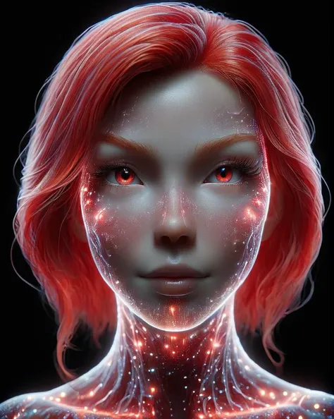 made of ais-blmn, A sculpture made of Vitreous enamel, hip level shot of a Cute ("Red Hairing":1.3) , cinematic lighting, Smooth and glossy surfaces, vibrant colors, glass-like finish, durable and resilient, intricate detailing, traditional and contemporar...