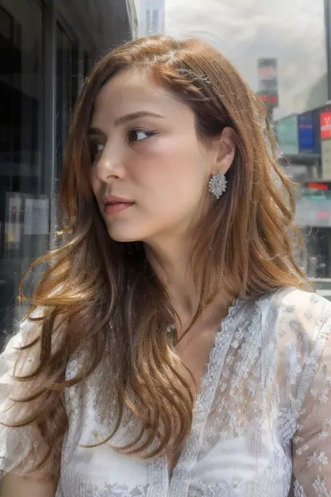 a picture of minetugay ,wearing a lace tulle mini dress,standing near to a newspaper shop in a times square,(nice hands,perfect hands), (depth of field:2),perfecteyes eyes,busty,photorealistic,<lora:Mine Tugay:0.8>,<lora:add_detail:0.2>,<lora:GoodHands-bet...