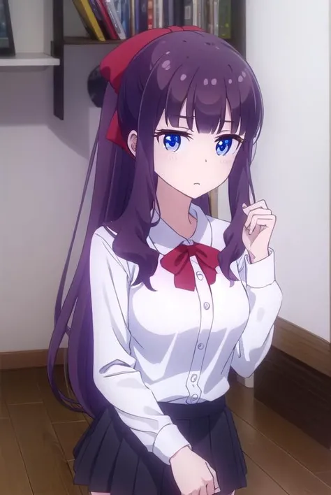 hifumitakemoto, <lora:hifumi takemoto s2-lora-nochekaiser:1>, 
hifumi takemoto, long hair, bangs, blue eyes, bow, ponytail, purple hair, hair bow,
BREAK skirt, shirt, thighhighs, white shirt, black thighhighs, red skirt,
BREAK indoors, office,
BREAK lookin...