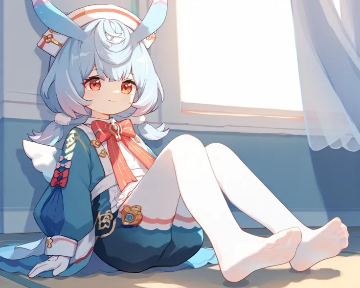 anime girl sitting on the floor with her legs crossed