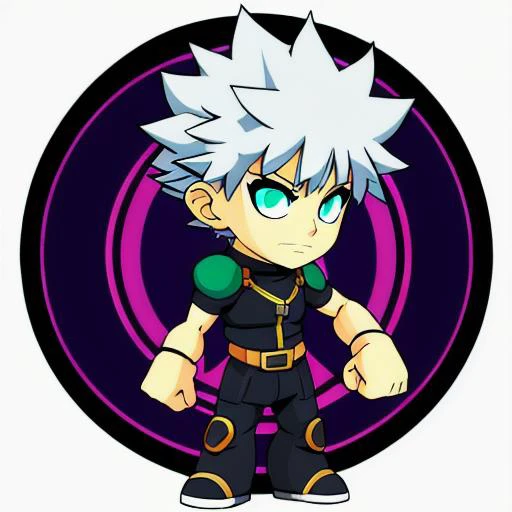 a cartoon image of a boy with white hair and green eyes