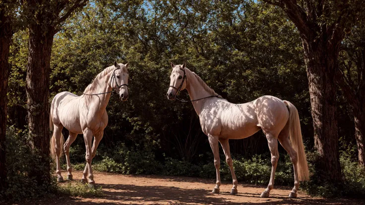 A majestic Arabian horse in a luminous, ethereal forest, style of impressionism by Claude Monet, glowing with bioluminescent plants. (Layered Depth, Parallax Effect, Soft focus foreground:1.3),surreal,(detailed landscape:1.1),(whimsical atmosphere:1.1),(po...