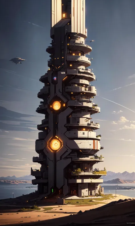 (masterpiece, best quality, high quality, highres:1.4), extremely detailed, ambient soft lighting, 4K,
outdoors, science fiction, scifi, (colony, futuristic tower:1.2), white building, tall tower, illustration, odyssey, (day:1.2),
 <lora:NoiseOffset:1.0>