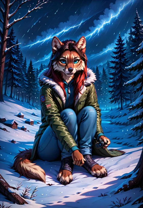 score_10_up, score_9_up, score_8_up, score_7_up, score_6_up, photorealistic, epiCPhotoGasm-colorfulPhoto, Realistic, highres, super high resolution, 8k, realistic fur, fluffy, furry, anthro, she-wolf, sitting, clutching her legs, trying to warm up, frighte...