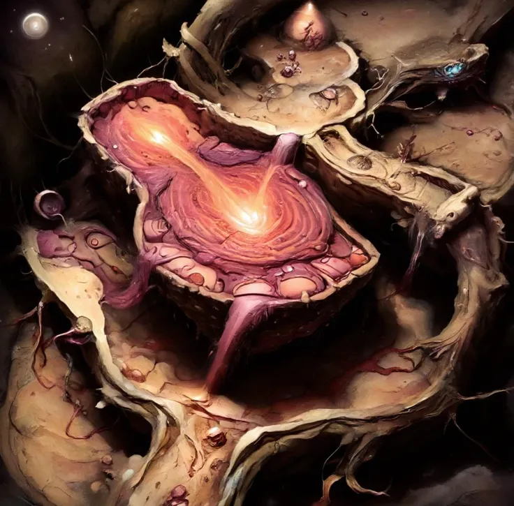 The Flesh World Map is a horrifying landscape made entirely of organic, living matter. The terrain itself pulses and breathes, as if the land is alive. From the soft, undulating ground to towering bone-like structures and sinew bridges, this world is both ...