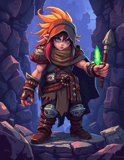 Glitchcore Art Style, retro game art pixel-art, full body character portrait in a medieval setting.
A Cobblen, small builders with stone-like skin that blend in with rocky terrains. They are skilled craftsmen and often create beautiful stonework in hidden ...