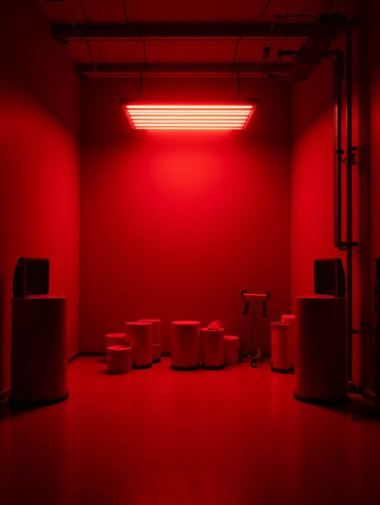 <lora:2077_Background:1>
photo studio, windowless, red lighting