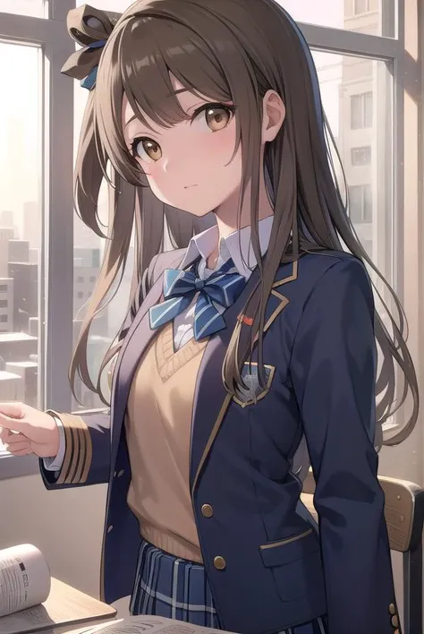 kotoriminami, <lyco:kotoriminami-lyco-nochekaiser:1>, 
kotori minami, brown hair, (brown eyes:1.5), one side up, hair ribbon, ribbon, long hair,
BREAK blazer, blue skirt, jacket, otonokizaka school uniform, pleated skirt, school uniform, winter uniform,
BR...