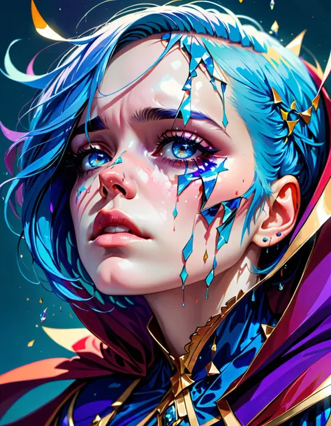 Positive prompt:
1girl, blue hair undercut with shaved side, (abstract art:1.2), bleeding blue, broken glass, (broken glass coming from hair:0.5), blue theme, visually stunning, beautiful, evocative, emotional, side view, blue dripping down face, forlorn e...