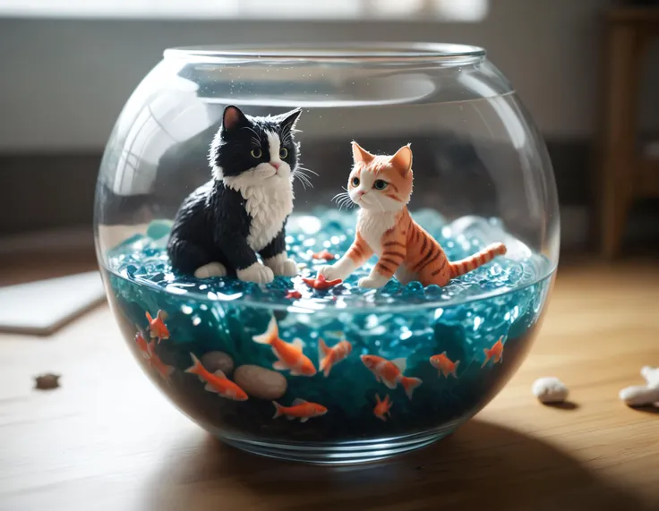 photo, tilt shift

A large cat sticks a paw into a fishbowl-of-tiny-mermaids.