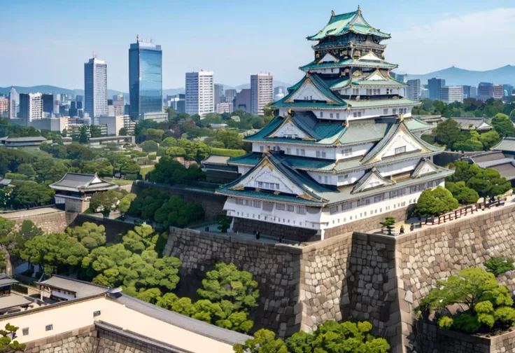 masterpiece, best quality, very aesthetic, absurdres,
osaka castle, scenery, sky, outdoors, architecture, cloud, day, east asian...