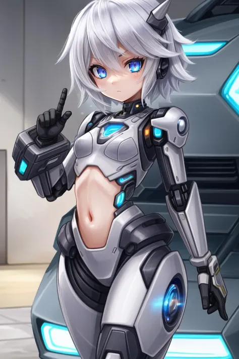 ((best quality)), ((highly detailed)), masterpiece, (detailed eyes, deep eyes), (1girl), cowboy shot, <lora:hairdetailer:.9>, ((cyborg)), cybernetics, robot limbs, (quicksilver_(substance)), navel, lights, LEDs, doll-like joints, small breasts,armor, spike...