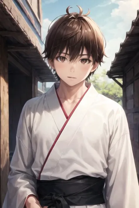 masterpiece, best quality, high quality, 1boy, solo, male focus, looking at viewer, upper body, <lora:haruhiro:0.66>, haruhiro, brown hair, brown eyes, , yukata