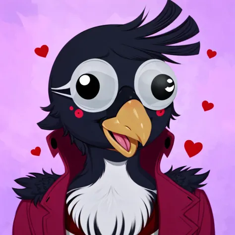 solo, anthro bird, beak, headshot portrait, goofy expression, tongue, (googly eyes, googlyeyes:1.1), <lora:LoRAGooglyeyes128BY_googlyeyes:1> <lora:Neno:1>