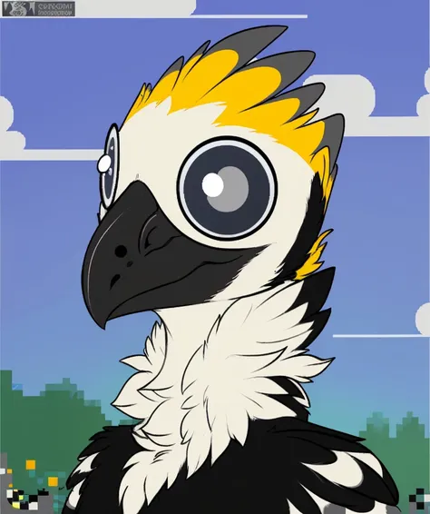 solo, anthro, male, headshot portrait, (detailed background:1.2), (bored, bored expression:1.2), by sonsasu, flat colors, cel shading, outline, digital media (artwork), avian bird beak feathers kookaburra <lyco:anthroBirdsLora_v25:0.6>, detailed fur, Titan...