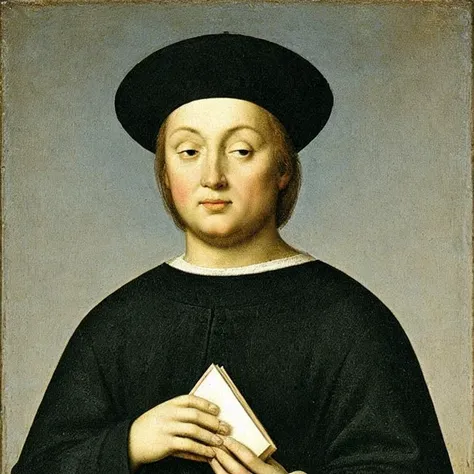 <lora:Raphael_HighRenaissance_VII:0.5>, saint_raphael_vii, portrait, manastery, holding book