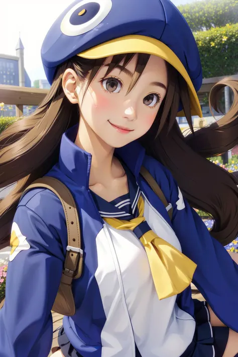 <lora:Di Fuka V2:0.8> fuka,  brown eyes , brown hair , fubb, school uniform, bag , blue penguin hat ,black thighhighs, 
garden , flowers ,sunshiune , daylight  <lora:1 add detail:0.5>
cute , selfie , smile