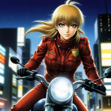 art by Kouta Hirano, Seras Victoria,driving motorcycle,night city,energetic,<lora:SerasVictoriaLoRAv02:0.8>