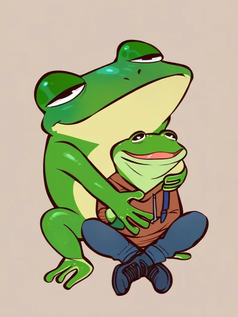 a cartoon frog sitting on the ground with a backpack